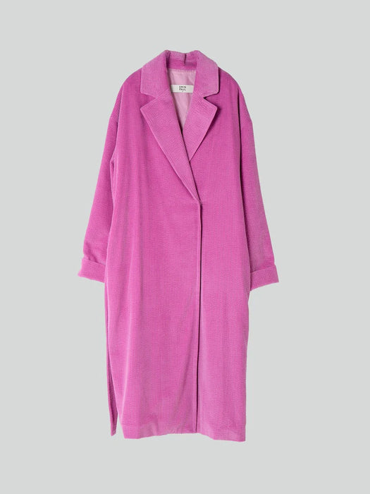 Emin & Paul Long Belted Coat in Pink Corduroy