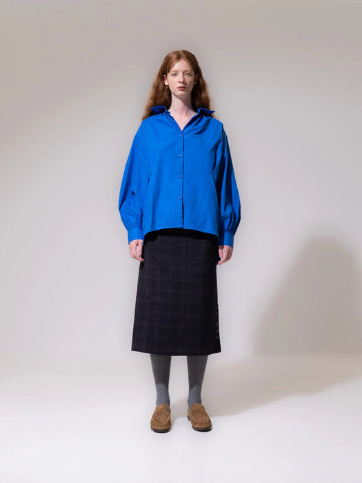 Emin & Paul Pleated Back Shirt in Cobalt