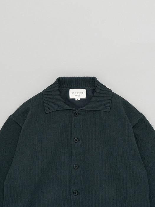 Still By Hand Polo Cardigan in Blue / Charcoal