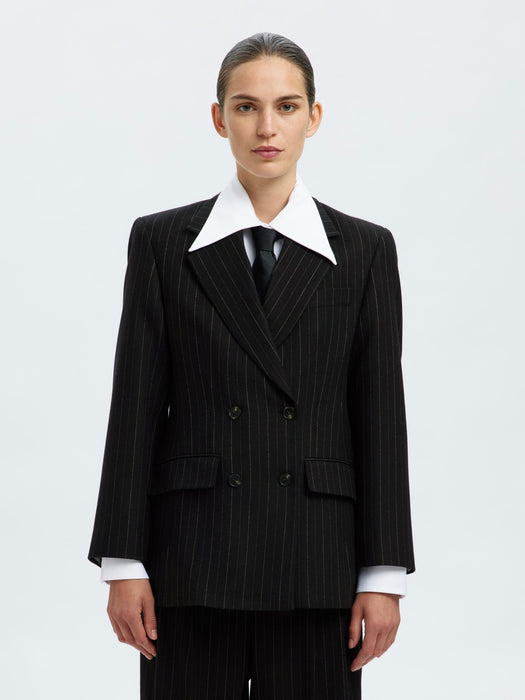 Selected Femme Malia Manteco Blazer in Black Pin Stripe