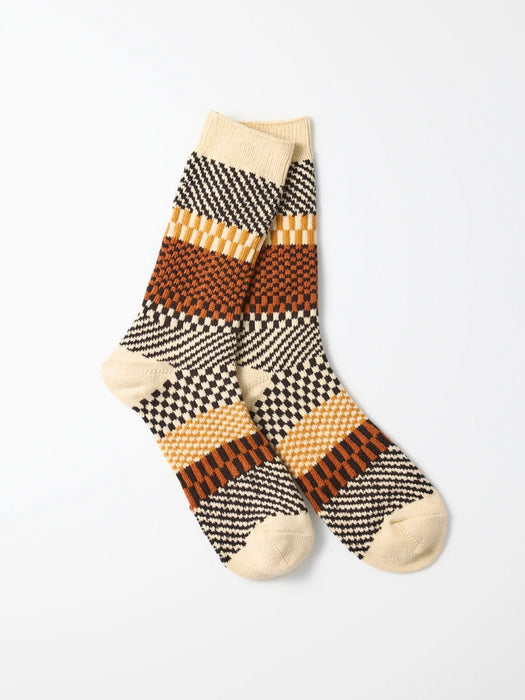Rototo Check&Step Sock in Black Multi