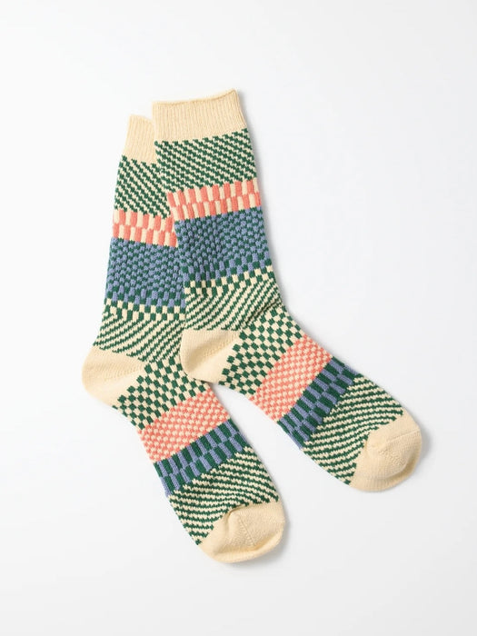 Rototo Check&Step Sock in Green Multi