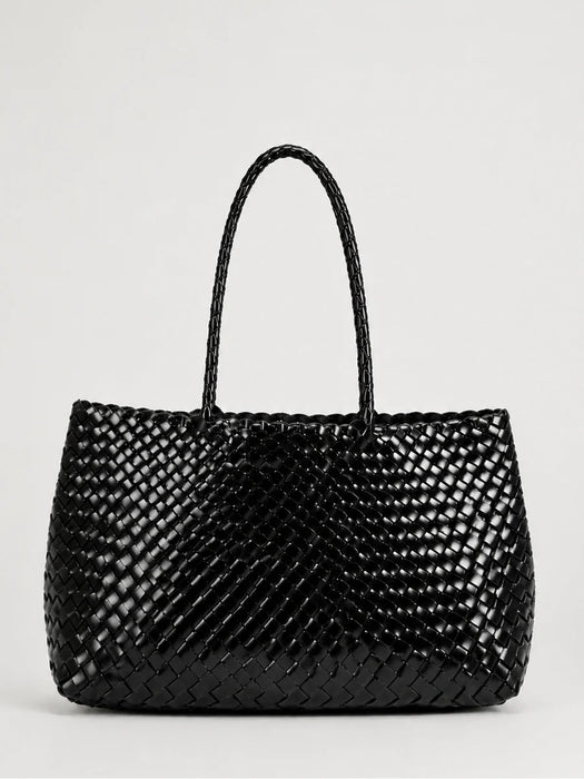 Ellyla Isla Woven Leather Shoulder Bag in Patent Black