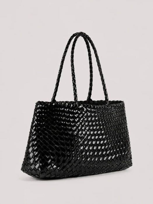 Ellyla Isla Woven Leather Shoulder Bag in Patent Black