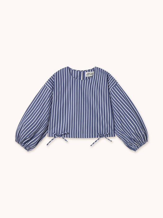 The Tiny Big Sister Puff Sleeves Blouse in Blue Stripes