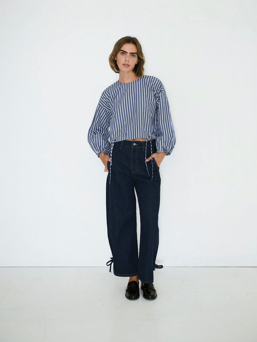 The Tiny Big Sister Puff Sleeves Blouse in Blue Stripes