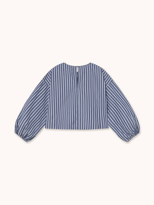The Tiny Big Sister Puff Sleeves Blouse in Blue Stripes