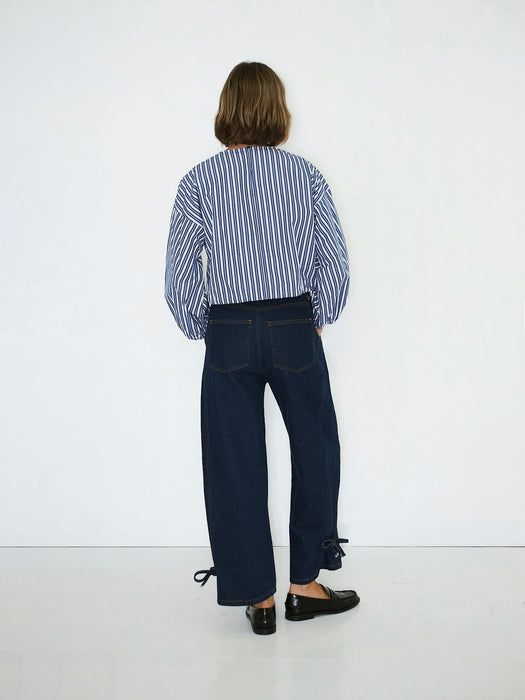The Tiny Big Sister Puff Sleeves Blouse in Blue Stripes