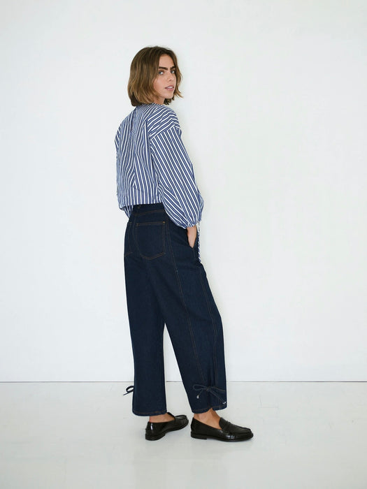 The Tiny Big Sister Puff Sleeves Blouse in Blue Stripes