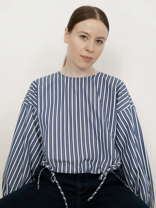 The Tiny Big Sister Puff Sleeves Blouse in Blue Stripes