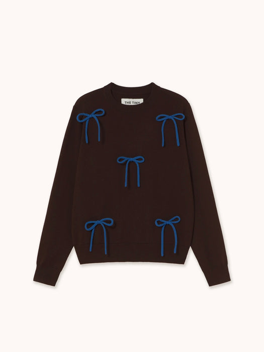 The Tiny Big Sister Sara Bow Sweater in Chocolate / Sky