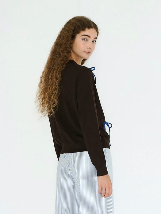 The Tiny Big Sister Sara Bow Sweater in Chocolate / Sky