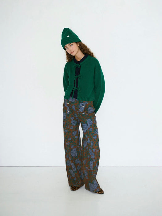 The Tiny Big Sister Tie Detail Cardigan in Emerald