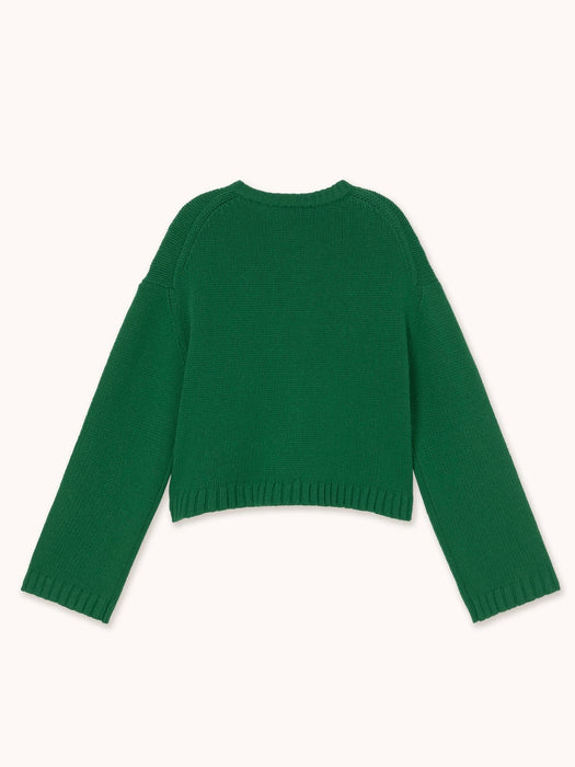 The Tiny Big Sister Tie Detail Cardigan in Emerald