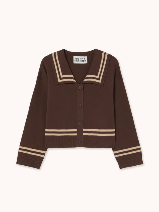 The Tiny Big Sister Tie Sailor Cardigan in Mocha