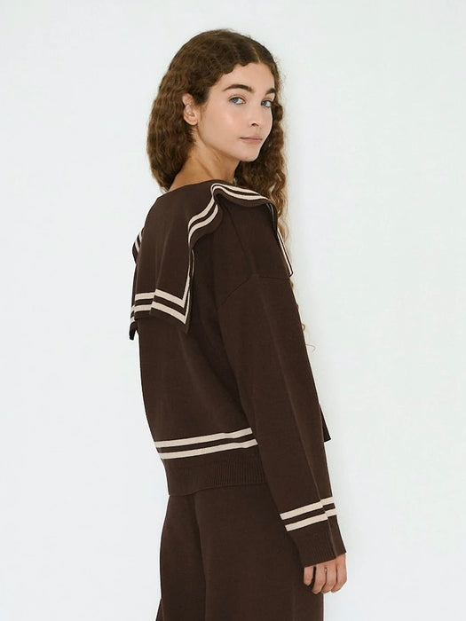 The Tiny Big Sister Tie Sailor Cardigan in Mocha