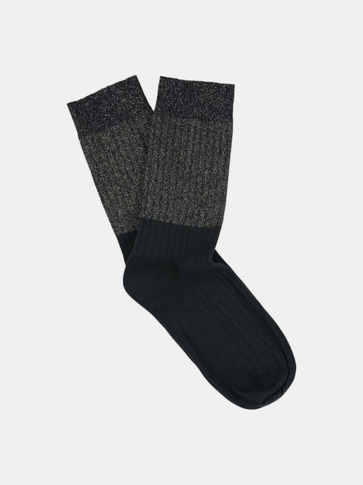 Escuyer Lurex Block Socks in Black Gold