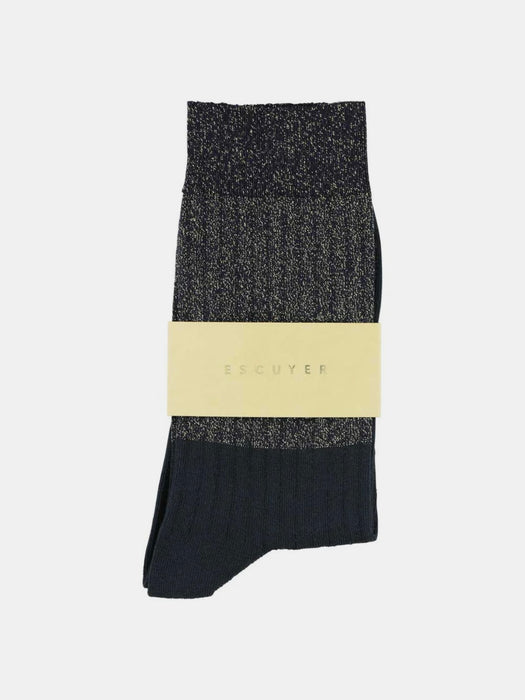 Escuyer Lurex Block Socks in Black Gold