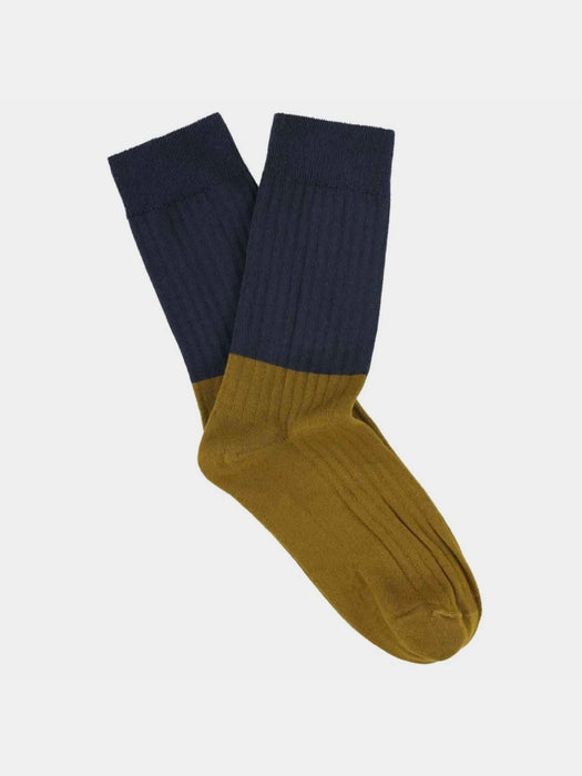 Escuyer Colour Block Socks in Navy / Cumin