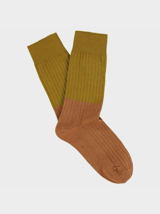 Escuyer Colour Block Socks in Mustard / Bronze