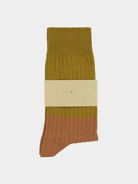 Escuyer Colour Block Socks in Mustard / Bronze