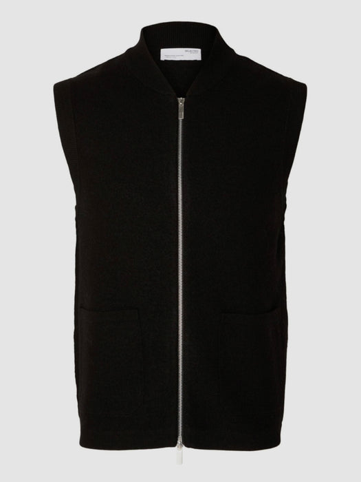 Selected Homme Boiled Wool Vest in Black