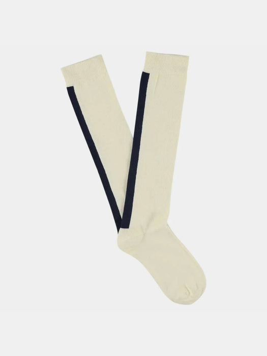 Escuyer Knee High Socks in Ecru / Blue