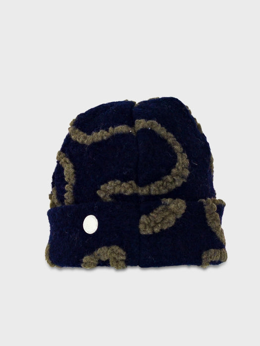 Folk Men Fleece Beanie in Navy Circle Jacquard