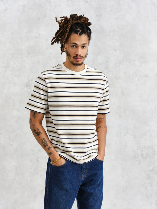 Wax Dean Tee in Ecru/Sand Hay Stripe