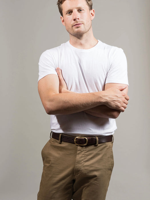 Village Leathers Pill Belt in Brown / Gold