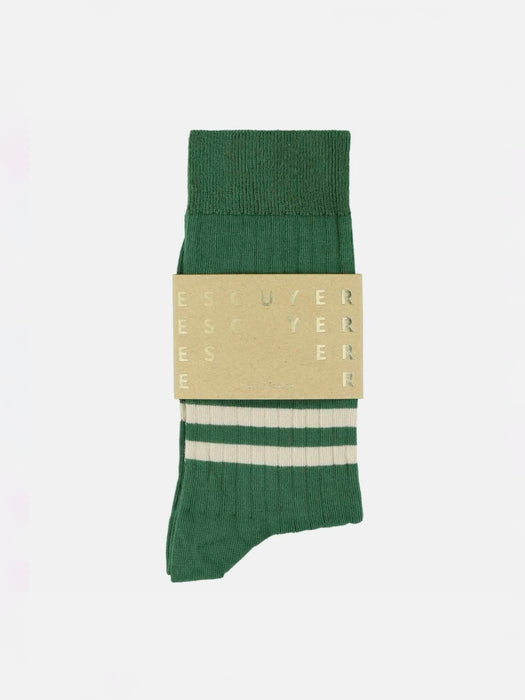 Escuyer Mens Stripe Socks in Green / Ecru