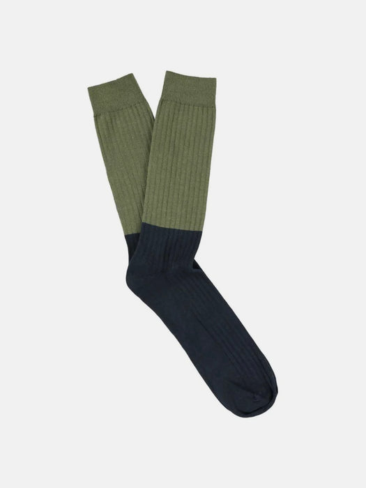 Escuyer Mens Colour Block Socks in Olive / Indigo