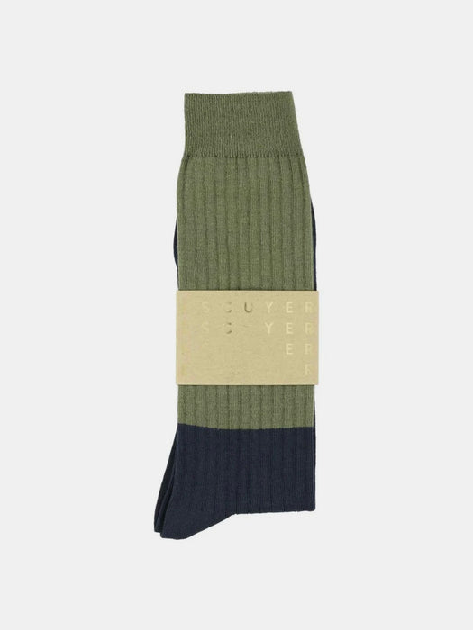 Escuyer Mens Colour Block Socks in Olive / Indigo