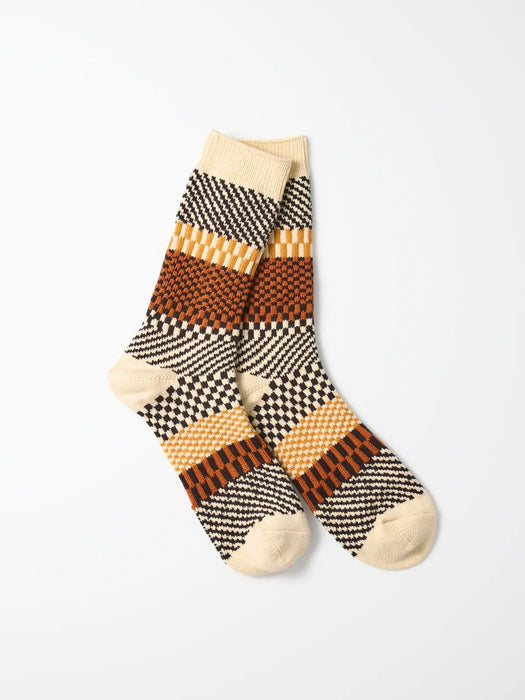 Rototo Check & Step Socks in Black