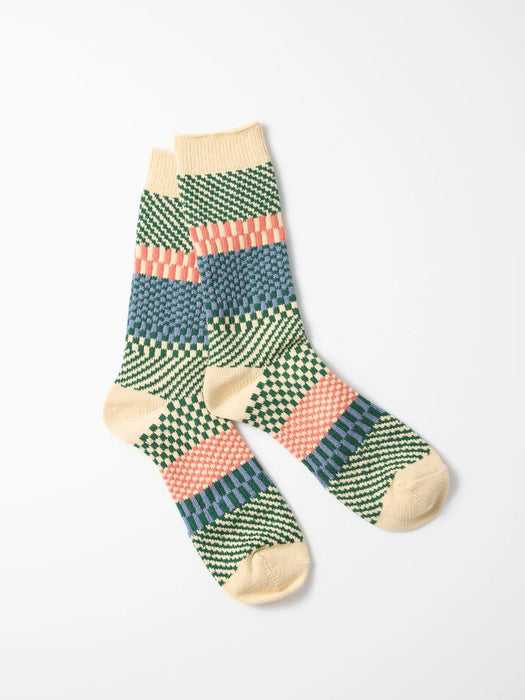 Rototo Check & Step Socks in Green