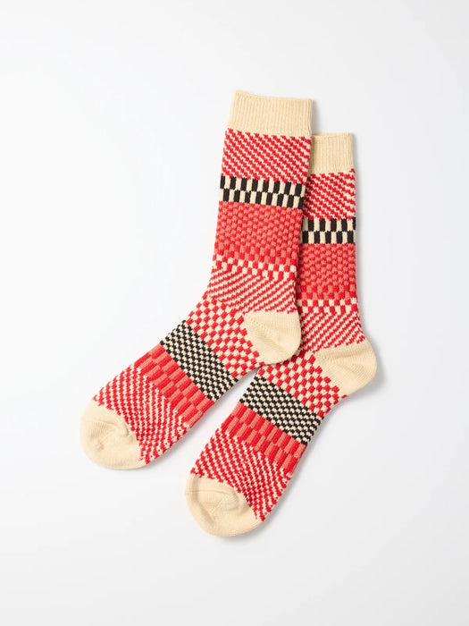 Rototo Check & Step Socks in Red