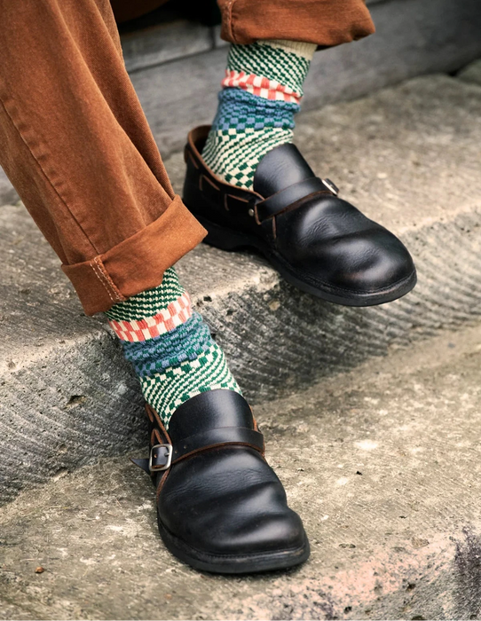 Rototo Check & Step Socks in Green