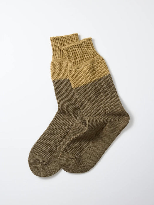 Rototo Mens Seed Stitch Socks in Light Olive / OD