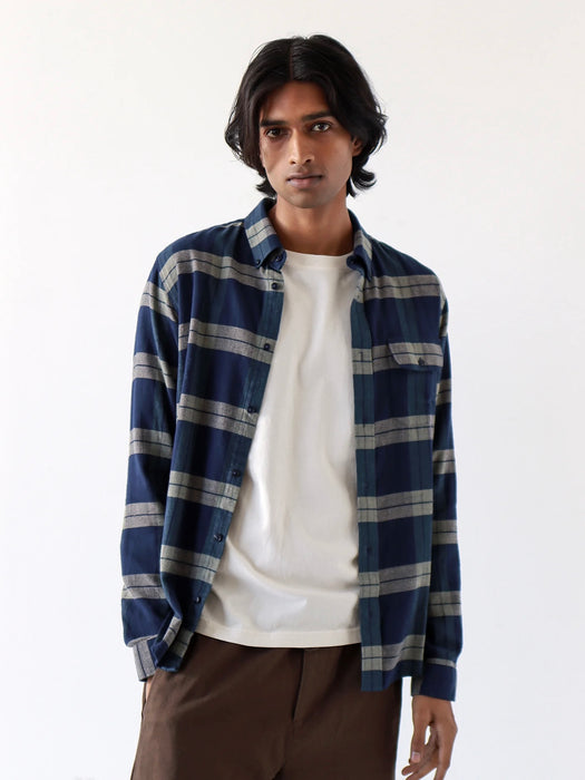 Far Afield Larry Shirt in Navy Iris Check