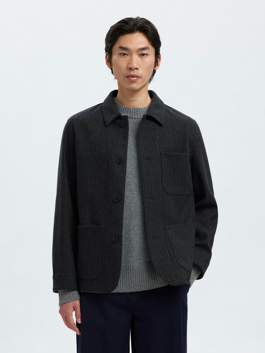 Selected Homme Landon Wool Blazer in Grey Pinstripe