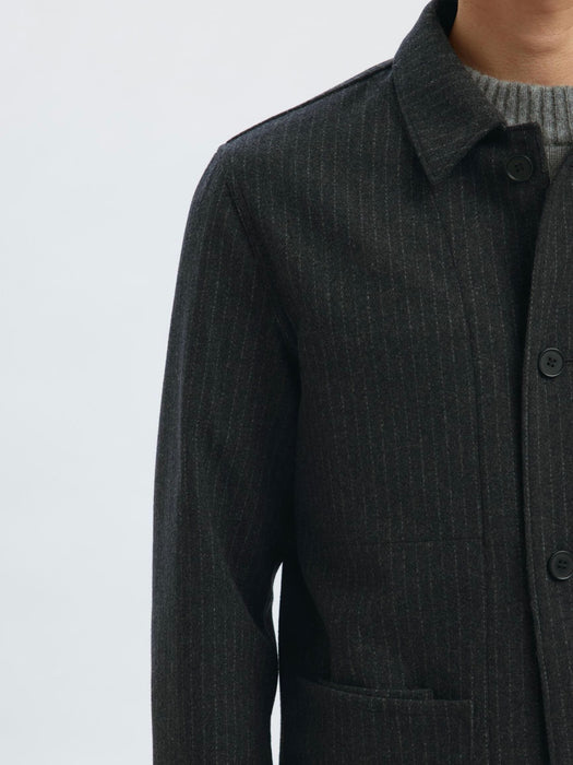 Selected Homme Landon Wool Blazer in Grey Pinstripe