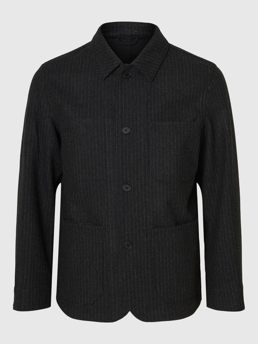 Selected Homme Landon Wool Blazer in Grey Pinstripe