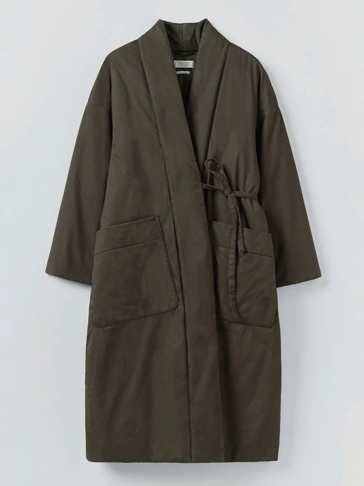 Toast Padded Wrap Coat in Iron Green
