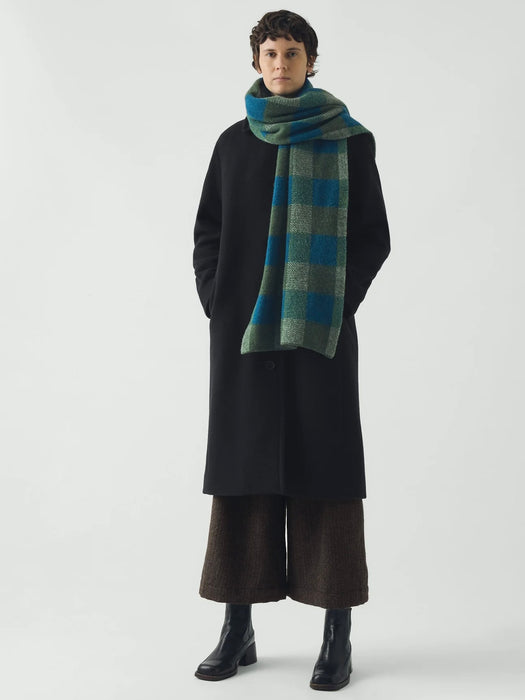 Toast Brushed Wool Scarf in Green Check