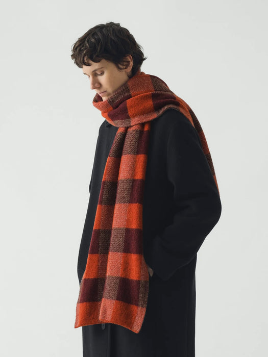Toast Brushed Wool Scarf in Red Check
