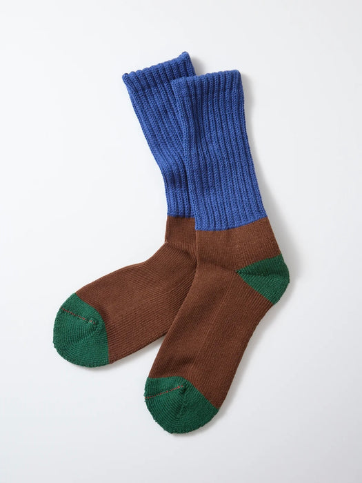 Rototo Men's Multi Loose Pile Socks in Blue/Brown