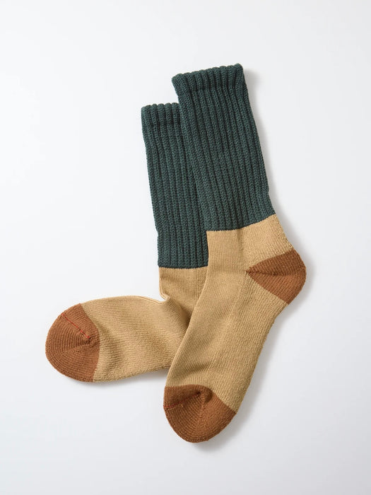 Rototo Men's Multi Loose Pile Socks in Dark Green / Khaki