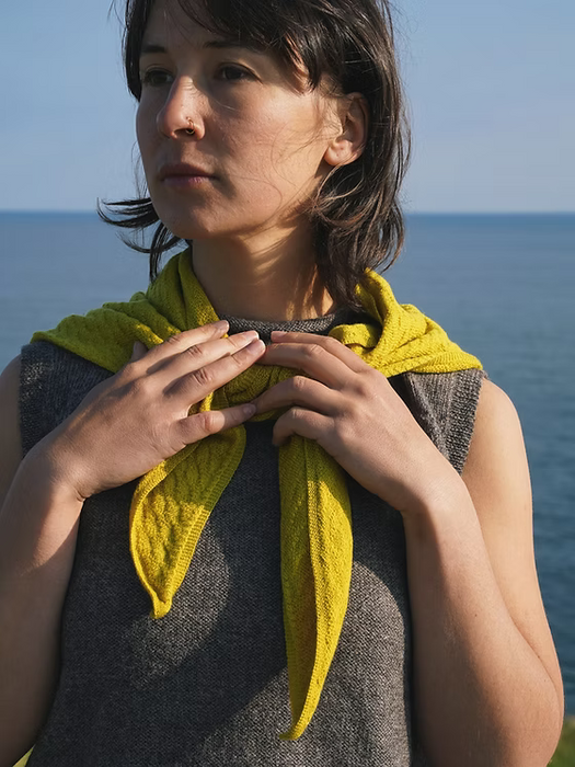 Carnwear Tuck Stitch Triangle Scarf in Woad Yellow