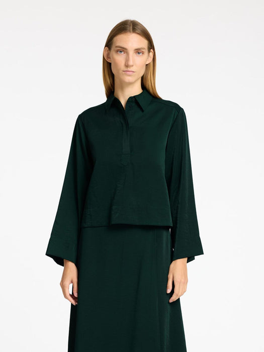 Selected Femme LS Cropped Shirt in Scarab Green