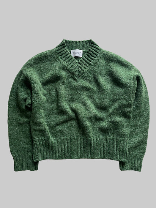 Array Womens Cropped V-Neck Knit in Green Marl